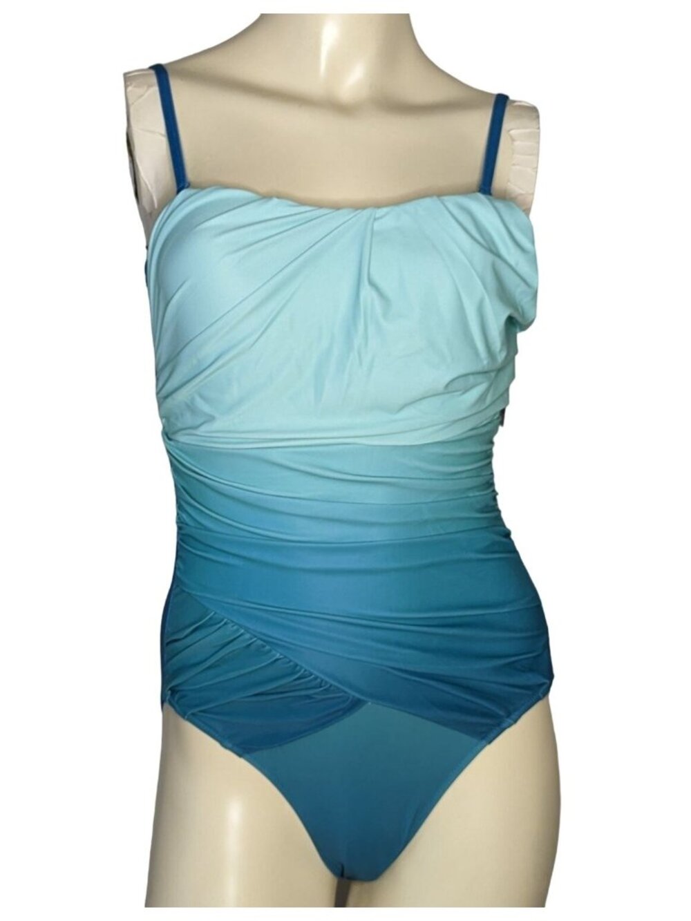 Blue Rio one piece teal aqua blue ombre ruched swimsuit size Small